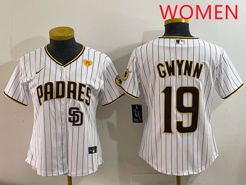 Women San Diego Padres 19 Gwynn White Stripe Game 2025 Nike MLB Jersey style 9